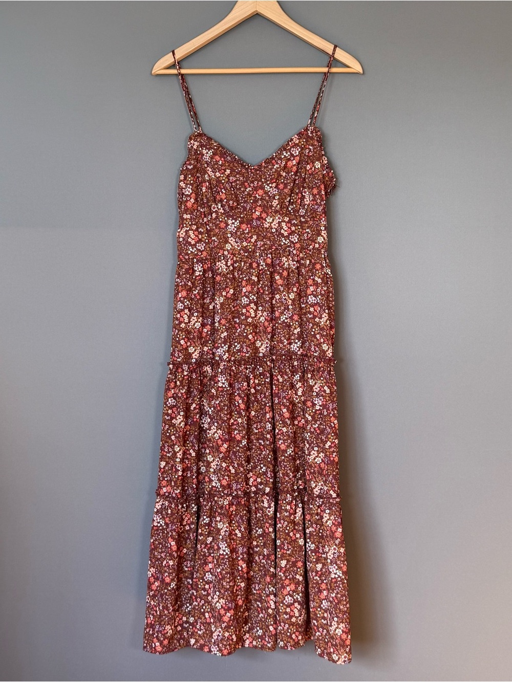 Trixxi Floral Tiered Maxi Dress Brown Cottagecore Prairie Womens Large